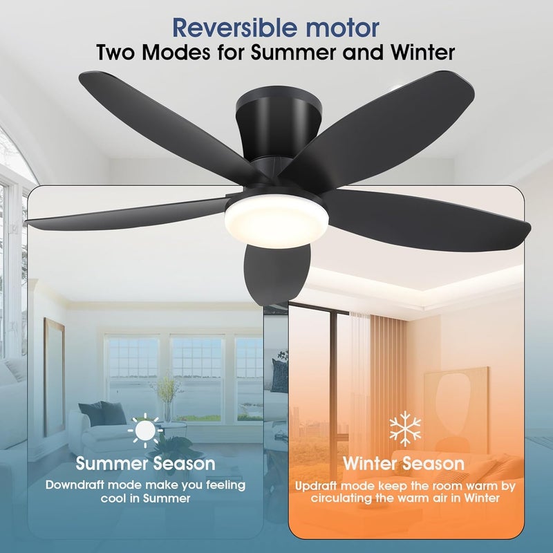 Surtime Ceiling Fans with Lights-36 Low Profile Ceiling Fan with Light and Remote/APP Control,Flush Mount,DC Reversible,LED Dimmable Blakc Ceiling Fans for Bedroom,Indoor/Outdoor Patio Use - Image 4